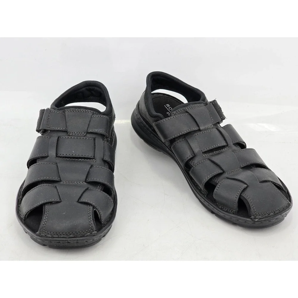 Rockport Darwyn Fisherman Sandals Mens 11 Black Leather Comfort - Excellent